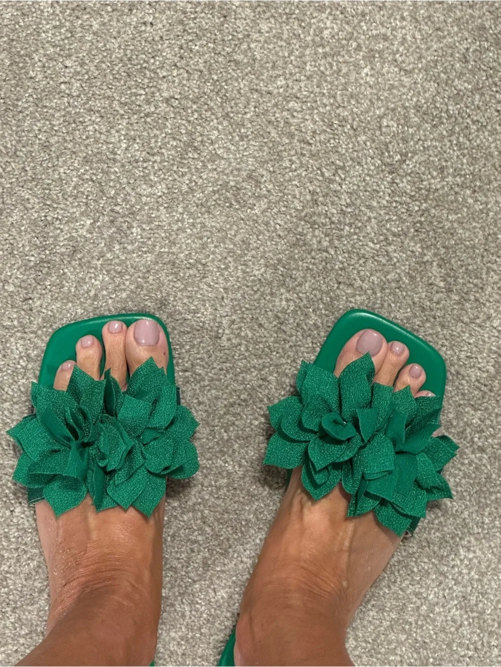 Emerald Green Floral Slide Sandals for Women